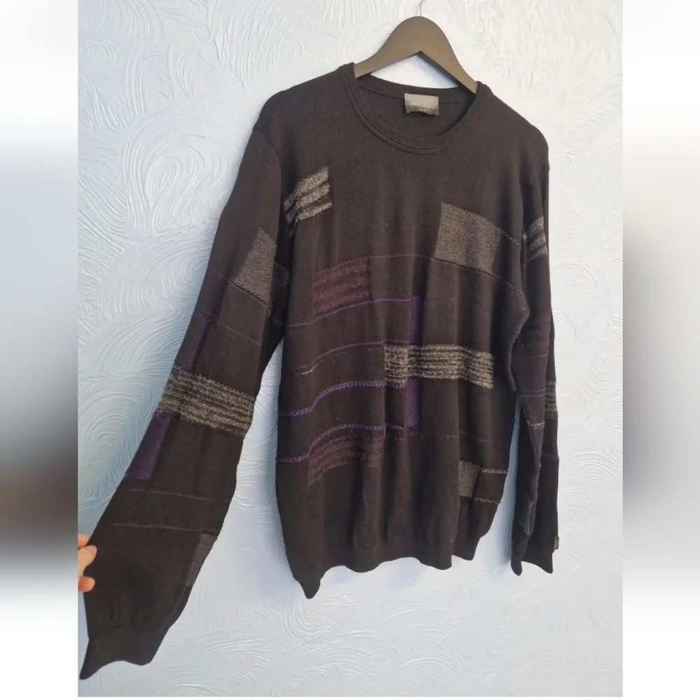 Vintage 90s Grandad Style Merino Wool Mix Jumper Abstract Carlo Colucci Size L - Picture 1 of 7